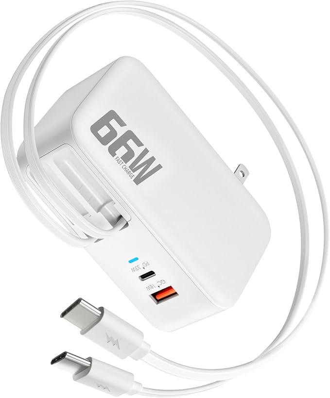 66W 4 in 1 Retractable Wall Charger,USB Type C Fast Charger for iPhone 17 Travel Charger for Multiple Devices,Fast Charging Block for Mac Book Pro/Air,M1 M2 M3 M4 M5, iPad Pro,Galaxy,Pixel