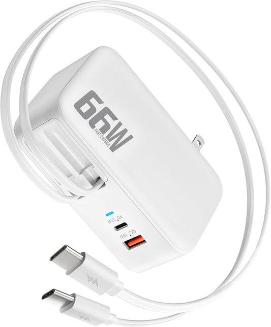 66W 4 in 1 Retractable Wall Charger,USB Type C Fast Charger for iPhone 17 Travel Charger for Multiple Devices,Fast Charging Block for Mac Book Pro/Air,M1 M2 M3 M4 M5, iPad Pro,Galaxy,Pixel