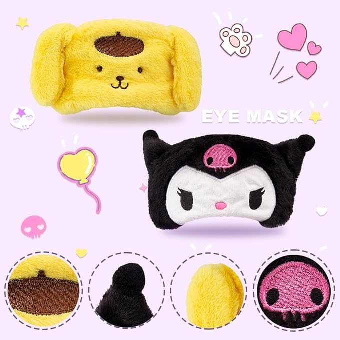 Kawaii Anime Plush Sleep Eye Mask, Cute Cartoon Animal Blackout Sleeping Eye Cover for Girls Women Kids (Kuro)