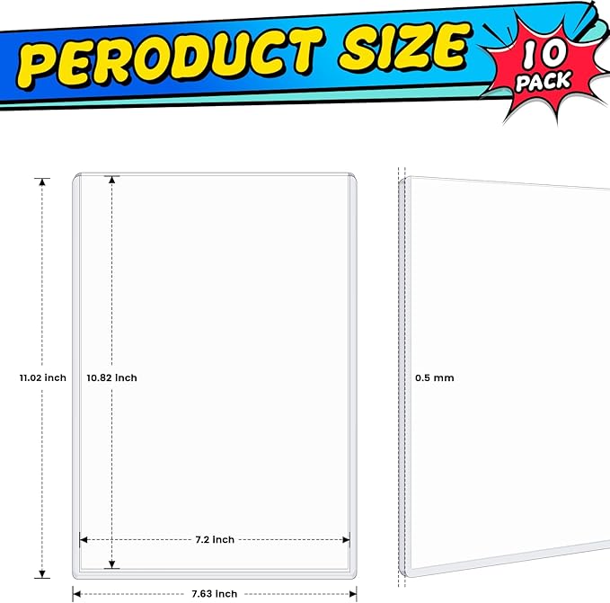 10ct Current Comic Book Toploader, Hard Crystal Clear Comic Book Sleeves, Modern Comic Book Display Sleeves, Premium PVC Comic Book Holder, Comic Book Protector for Storage, Collection