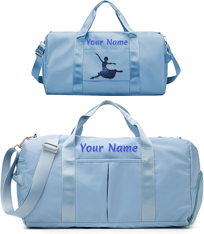 Custom Duffle Bag, Personalized Embroidered Sports Gym Bag for Women/Men, Travel Bag with Double-Sided Customization and Separate Wet and Dry Pockets and Shoe Bags-Blue