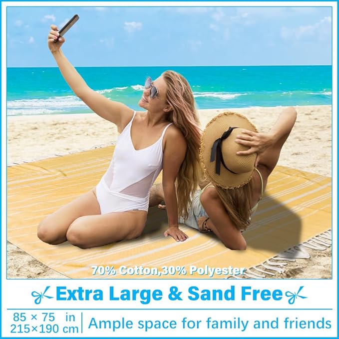 Oversized Turkish Beach Towel Blanket XXL Cotton Sandproof Towels Boho Woven Extra Large Big Sand Free Giant Throw Blankets Huge Quilt XL Picnic Camping Necessities Cloud for Adult Gifts