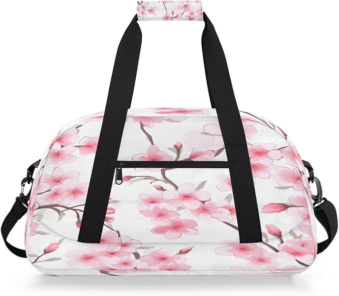 Duffle Bag for Women Men, Pink Cherry Blossoms In Spring Gym Bag for Travel Sports, Lightweight Waterproof Weekender Overnight Bags with Adjustable Strap