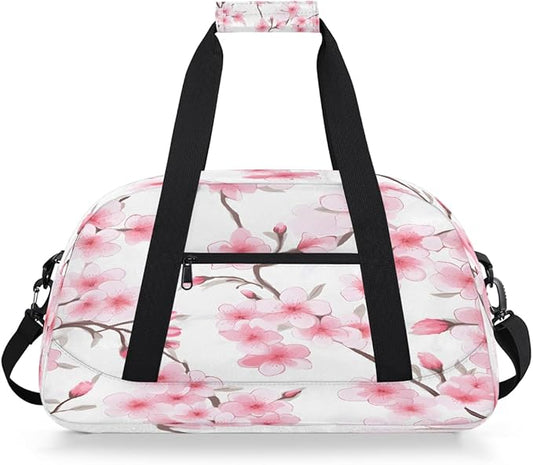Duffle Bag for Women Men, Pink Cherry Blossoms In Spring Gym Bag for Travel Sports, Lightweight Waterproof Weekender Overnight Bags with Adjustable Strap