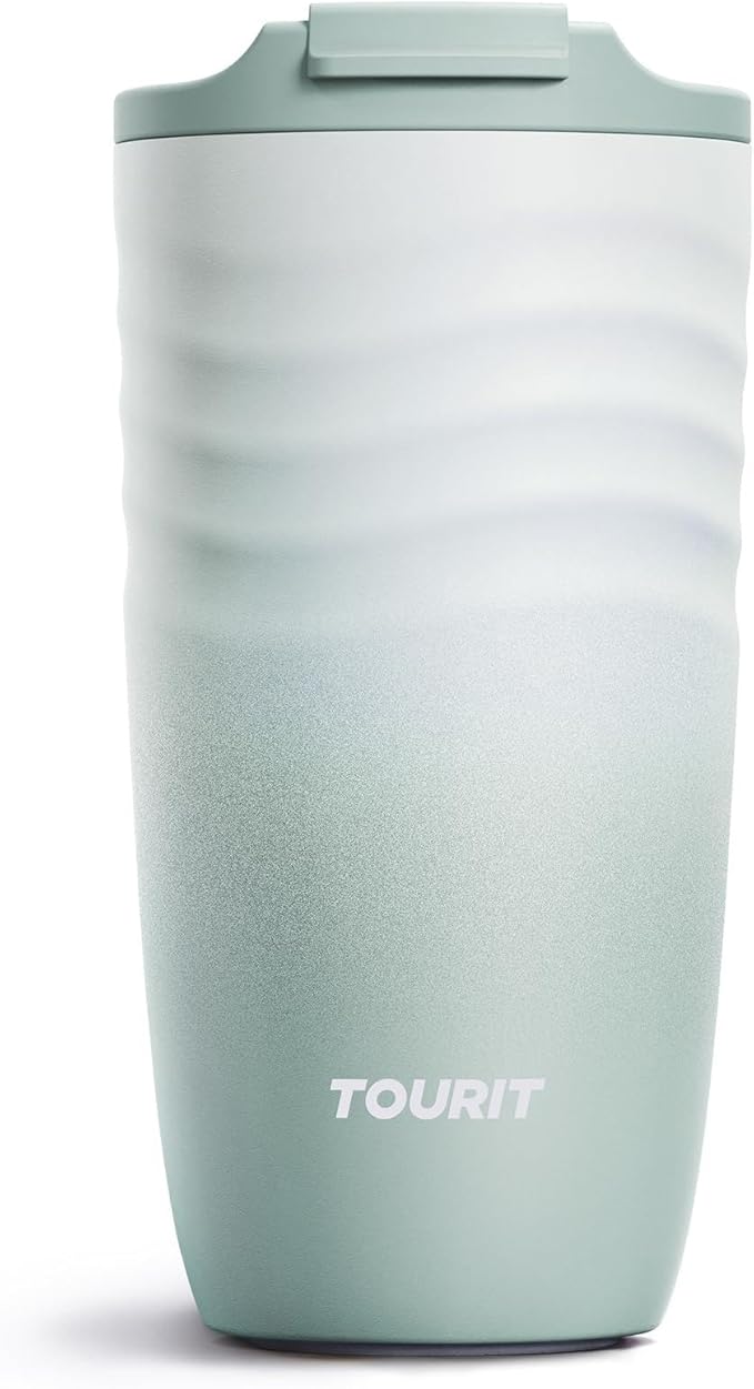 TOURIT 16 oz Travel Coffee Mug, Insulated Stainless Steel Travel Mug with Lid, Leak-Proof Double-Wall Vacuum Tumbler, Reusable Coffee Cup - Green