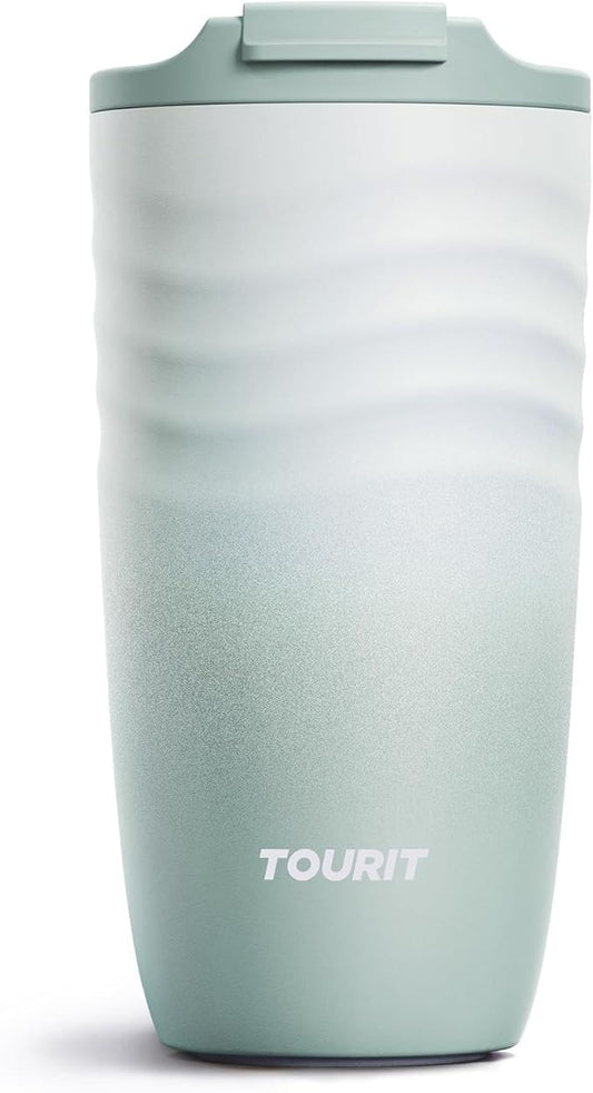 TOURIT 16 oz Travel Coffee Mug, Insulated Stainless Steel Travel Mug with Lid, Leak-Proof Double-Wall Vacuum Tumbler, Reusable Coffee Cup - Green