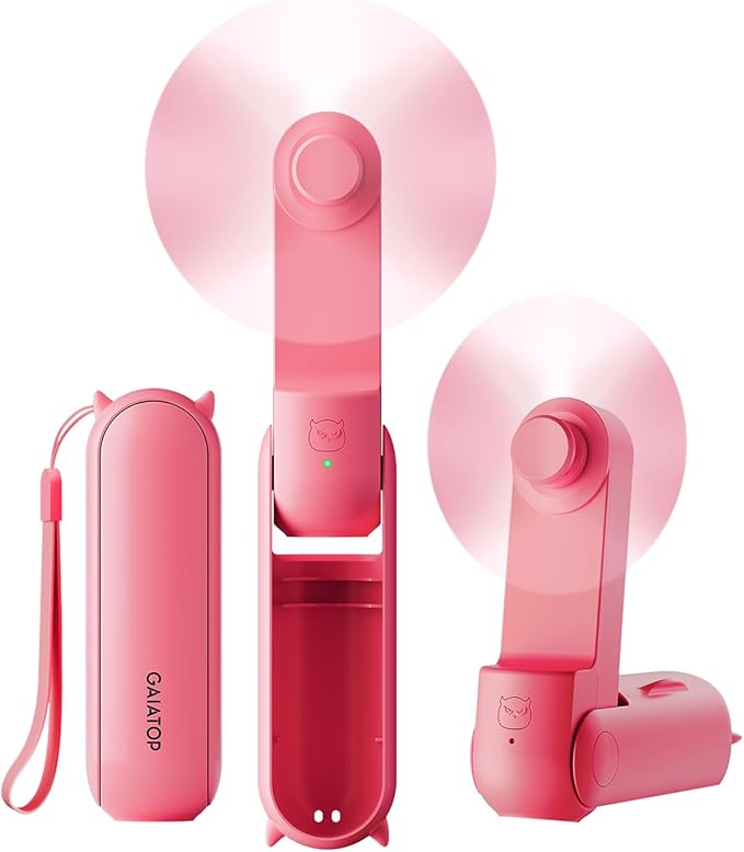 GAIATOP Portable Handheld Fan, 3 IN 1 Mini Foldable Travel Fans [17H Max Cooling Time] with Power Bank, Pocket Design USB Rechargeable for Travel Concert Lash Makeup, Summer Gifts for Women Girl, Rose