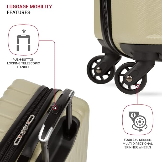 SwissGear 8018 Expandable Luggage, Hard Shell Carry-On Luggage with Spinner Wheels
