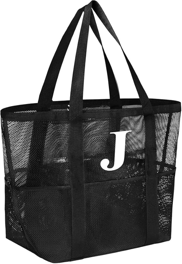 Personalized Mesh Beach Bag for Women - Waterproof Initial Tote Bag for Family Travel, Toys, Vacation Essentials