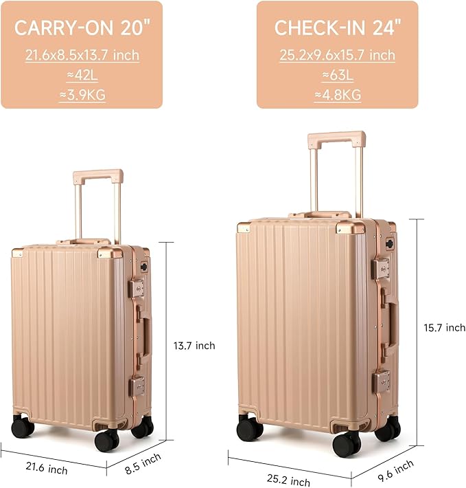 MYER Hard Shell Carry On Luggage 22x14x9 Airline Approved,20 Inch Aluminum Luggage with 100% 3-Layer PC,Carry On Suitcases with Wheels,Cup Holder and USB Port (Cornus Pink, 20 inch)