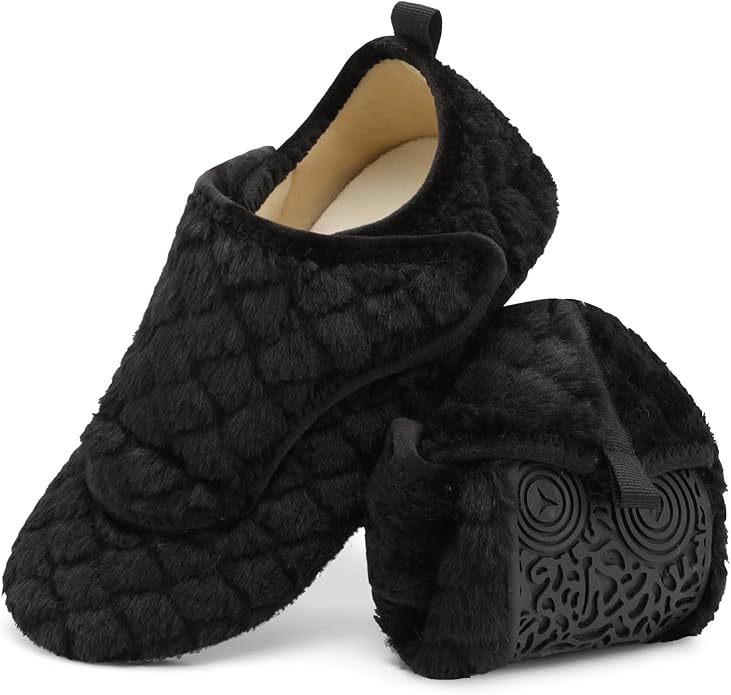 BARERUN Slippers for Women Men Wide House Diabetic Shoes for Women Men Warm Arthritis Edema Swollen Neuropathy Socks Slip on Adjustable Fuzzy Comfy Soft Womens Mens Bedroom Sliipers