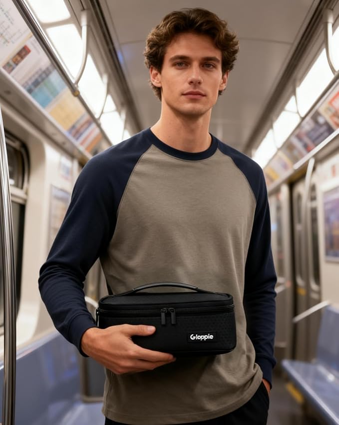 Gloppie Small Lunch Bag for Adults & Kids - Compact Insulated Lunch Box, Durable & Food-Grade Lining | Portable Cooler for Work, School, Travel (Black Honeycomb)