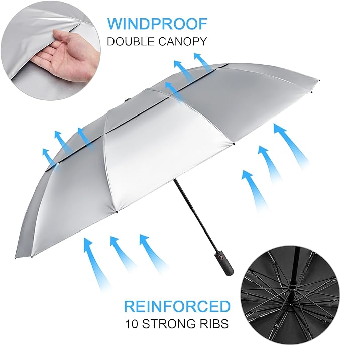 G4Free 42/46/54/62 Inch Large Golf Umbrella Compact Reverse Travel Umbrella 10 Ribs Windproof for Rain Double Canopy Automatic Open Close