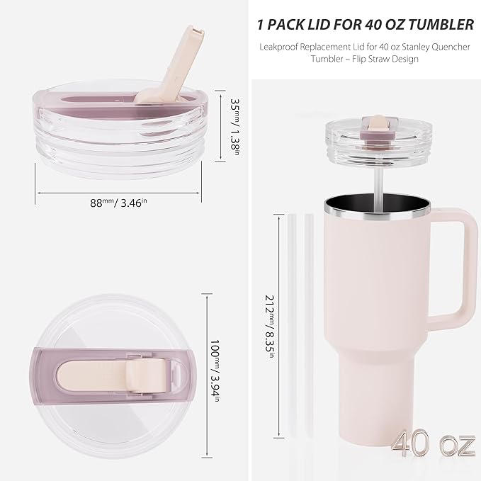 1 Pack Flip Straw Lid for Stanley 40 oz Quencher H2.0 & ProTour (Rose Quartz-1P)