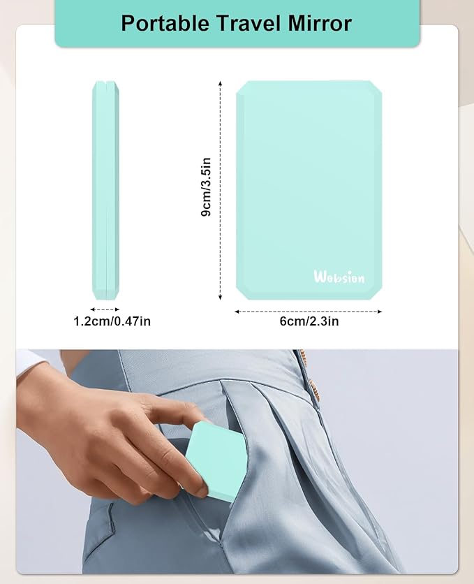 WOBSION Small Compact Mirror,1x/2x Travel Magnifying Mirror,2-Sided Handheld Portable Folding Mirror for Purse,Pocket,Gifts,Square(Cyan)