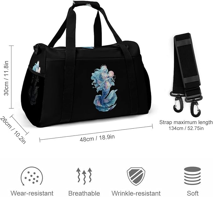 Magical Mermaid Duffle Bag Gym Bag for Workout Travel Tote with Detachable Straps