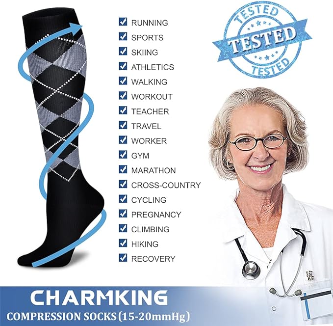 CHARMKING 6 Pairs-Compression Socks for Women & Men Circulation Best Support for Nurses, Running, Athletic,Flight Travel