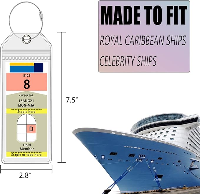 CruiSeaU Cruise Luggage Tag Holders for Royal Caribbean and Celebrity Cruises 8 packs, Cruise Essentials by Cruise Ship Crew Members 6.5x2.5 inches 8pcs