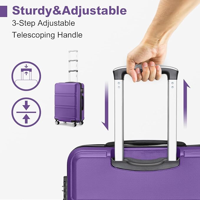 Kono 24 Inch Luggage Suitcase with Spinner Wheels TSA Lock Lightweight PC+ABS Hardside Medium Checked Luggage Durable Rolling Suitcase Purple