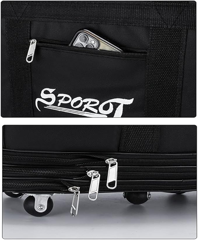 Expandable Extra Large Travel Oxford Duffel Bag with Wheels Waterproof Lightweight Traveling Foldable Suitcase (Black, L)