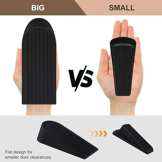 Big Door Stoppers for Bottom of Door on Floor, Premium Big Rubber Door Stop Wedge, Floor Sturdy Stackable Door Stops for Carpet Heavy Duty Door, Door Gaps (Big 2 Pack, Black)