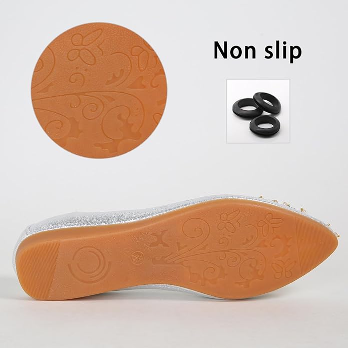 Womens Ballet Flats Foldable Rhinestone Pointed Toe Comfortable Slip on Wedding Flat Shoes Dress Flats for Women