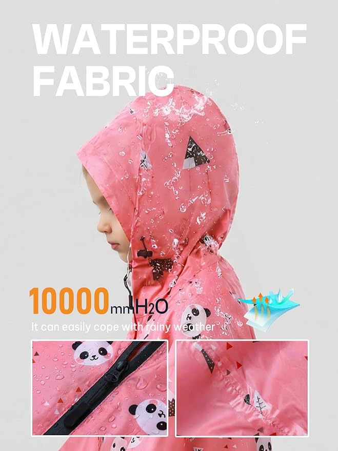 SaphiRose Lightweight Kids Rain Poncho Waterproof Jacket Zipper Up Rain Coat
