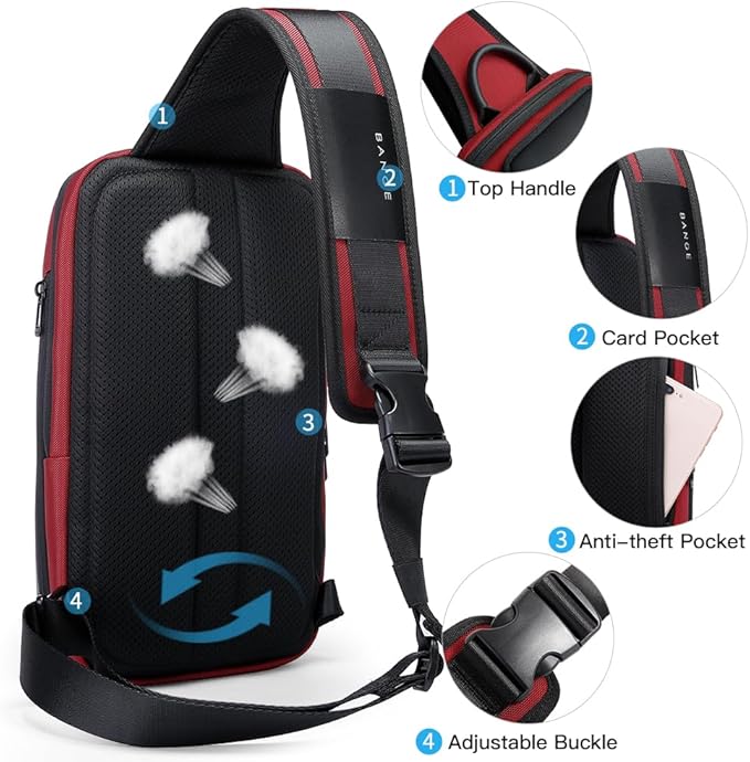 BANGE Men's Crossbody Backpack - Waterproof Shoulder Bag for Travel, Hiking & Daily Commute