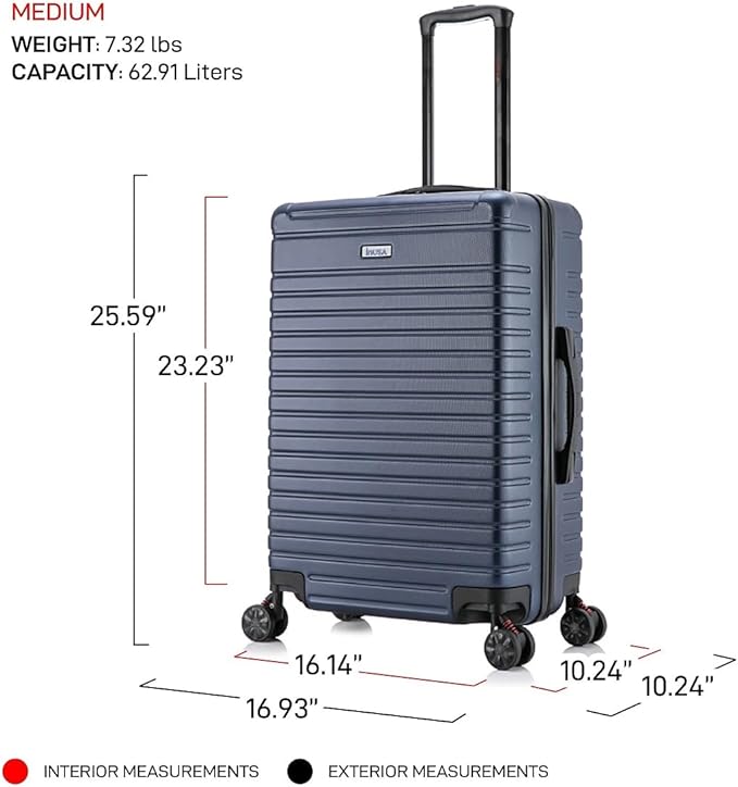 InUSA DEEP Luggage with GEL Handle | Spacious Traveling Suitcases, Travel Suitcase with Dual Spinner Wheels and Studs | 24 Inch Medium Hardside Luggage | Blue