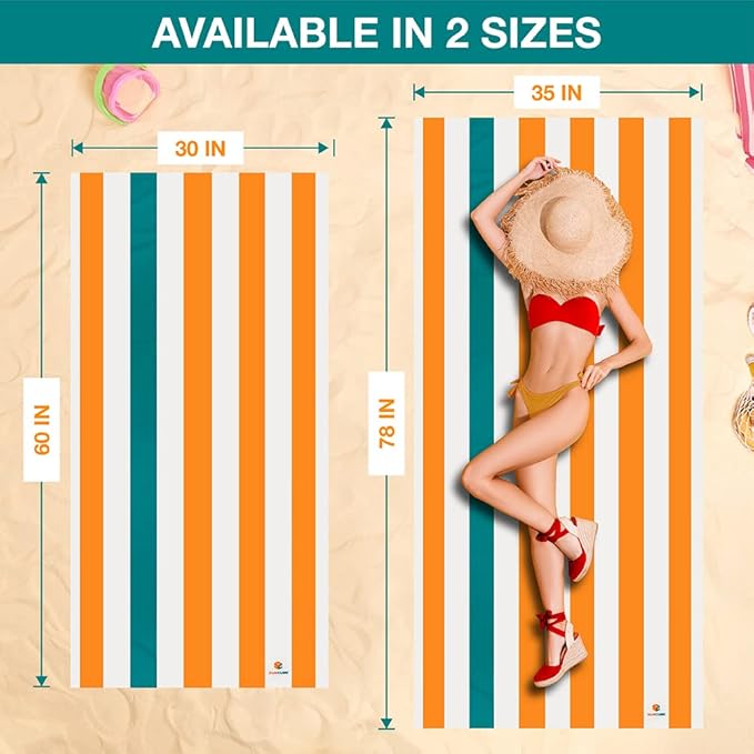 SUN CUBE Microfiber Beach Towel, Quick Dry Sand Free Beach Towel, Lightweight Compact Travel Swim Towel for Pool, Camping, Sand Resistant Packable Adult Towel - Orange 60x30 Inches