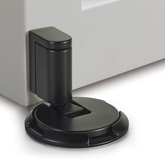 Windproof Door Stopper Indoor Heavy Duty Floor Door Stop Keep Door Open Mechanical No Drilling Door Stopper with Screws and 3M Adhesive, 2 Pack, Matt Black