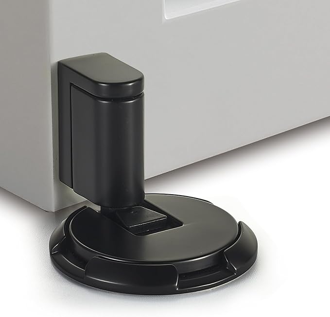 Windproof Door Stopper Indoor Heavy Duty Floor Door Stop Keep Door Open Mechanical No Drilling Door Stopper with Screws and Adhesive, 1 Pack, Matt Black
