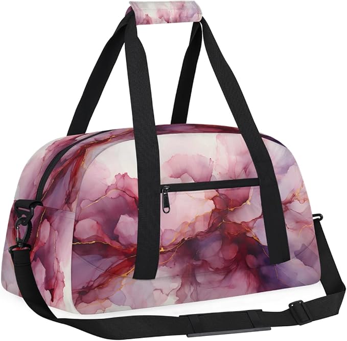 Sports Duffel Bags, Purple And Gold Watercolor Splatter Water-Resistant Gym Duffle Bag for Men Women, Lightweight Weekender Overnight Bag for Fitness, Workout, Travel