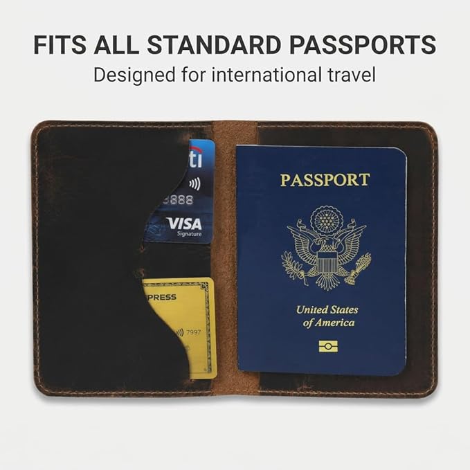 Rustique Leather Passport Holder Collection - Handmade Travel Wallet & Organizer - Full Grain Crazy Horse Leather Covers for Men & Women (Multiple Styles) (Executive Wallet - Smoky Bourbon)