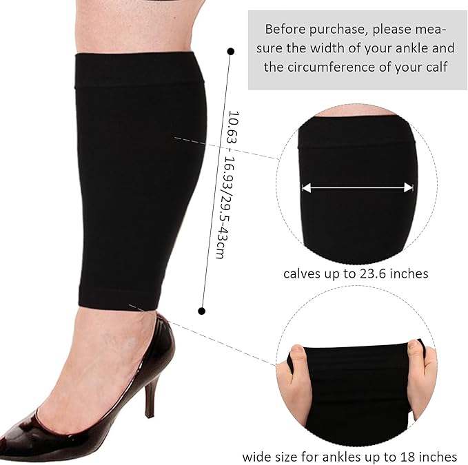 Syhood 3 Pairs 20 Inches Wide Plus Size Calf Compression Socks for Circulation Compression Long Legs Sleeves 20 - 30 mmhg Calf Muscle Sleeve for Women Men