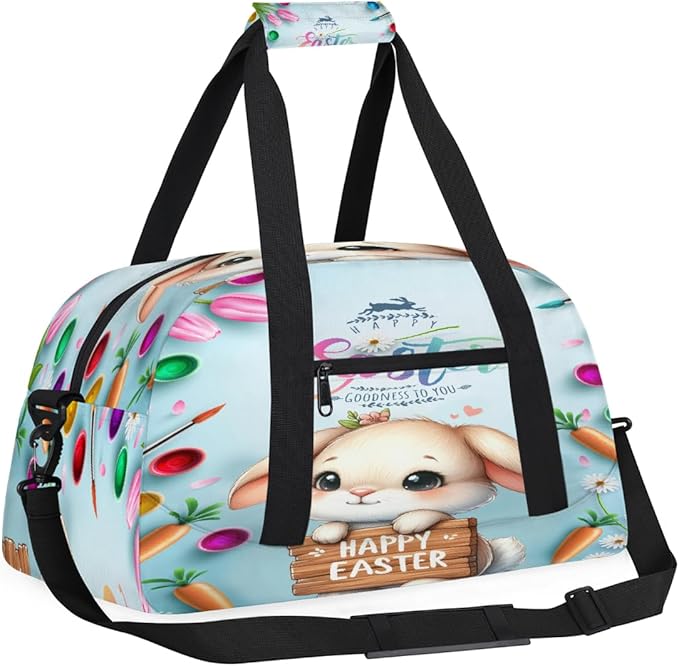Travel Duffle Bag for travel duffle bag sports Girls Boys Kids Cute Easter Rabbit Lightweight Overnight Sleepover Weekender Bags Small Dance Gym Sport Bag Teens Carry-On Size Workout Bag