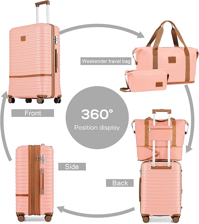 Joyway Carry On Luggage 20 Inch Expandable Suitcase with Spinner Wheel, 3 Piece Hard Shell Luggage Set with TSA Lock(Pink)