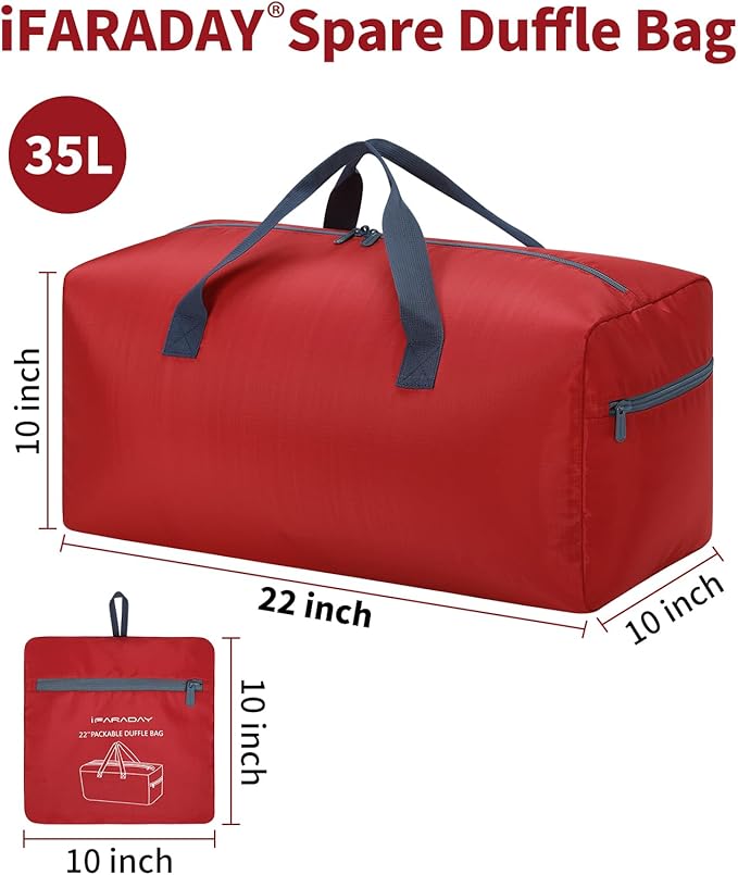 35L Small Foldable Duffle Bag - 22 inch Lightweight Spare Storage Bag for Travel(Red)