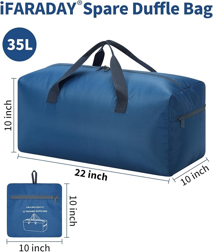 35L Small Foldable Duffle Bag - 22 inch Lightweight Spare Storage Bag for Travel(Blue)