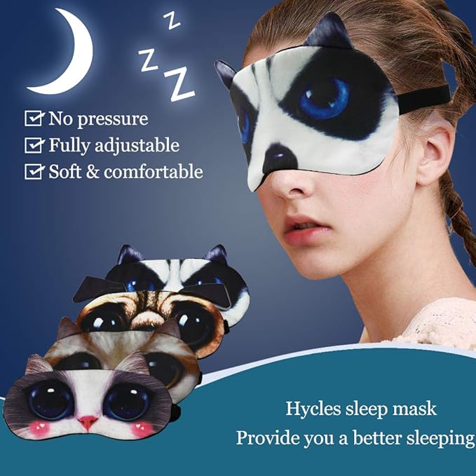 HYCLES Sleep Mask for Kids Sleeping Eye Cover Cute Cartoon Animal Funny 3 Pcs Blindfold Eyeshade for Men Women Plane Travel Game Nap Night Sleeping