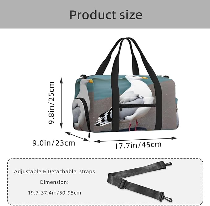 Cute seagull Print Gym Bag with Shoe Compartment for Women Men, 17.7in Sports Duffle Weekender Tote, Overnight Travel Duffel Bag Carry On