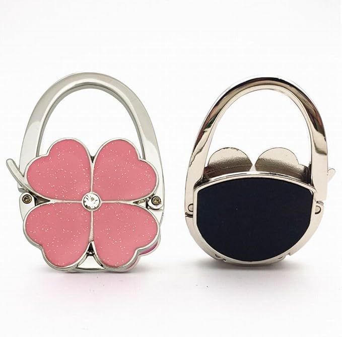 Four Leaf Clover Design Foldable Handbag Hanger Folding Purse Table Hook Holder (Pink)