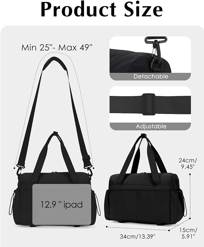 Small Gym Bag, Mini Gym Bag for Women with Yoga Mat Holder and Wet Compartment, Cute Mini Puffer Duffle Bag with Water Bottle Pocket for Workout Yoga Dance, Puffer Black