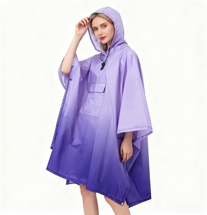 Hooded Rain Poncho for Adults - Waterproof Rain Coat and Lightweight Jacket 3-in-1 Multi-Function with Pockets