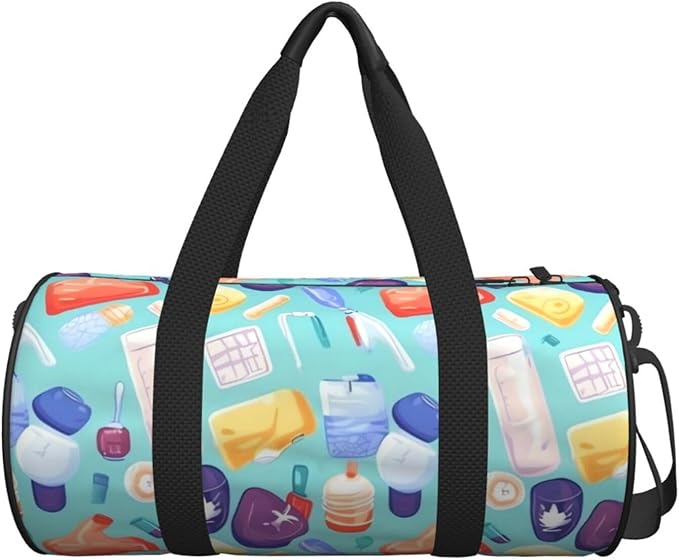 Gradient medical items pattern Sports Gym Bag for Women Men Travel Duffel Bag Tote Weekender Bag Canvas Carry on Overnight Bag for Travel Swimming Fitness Workout Sports Duffle Bag