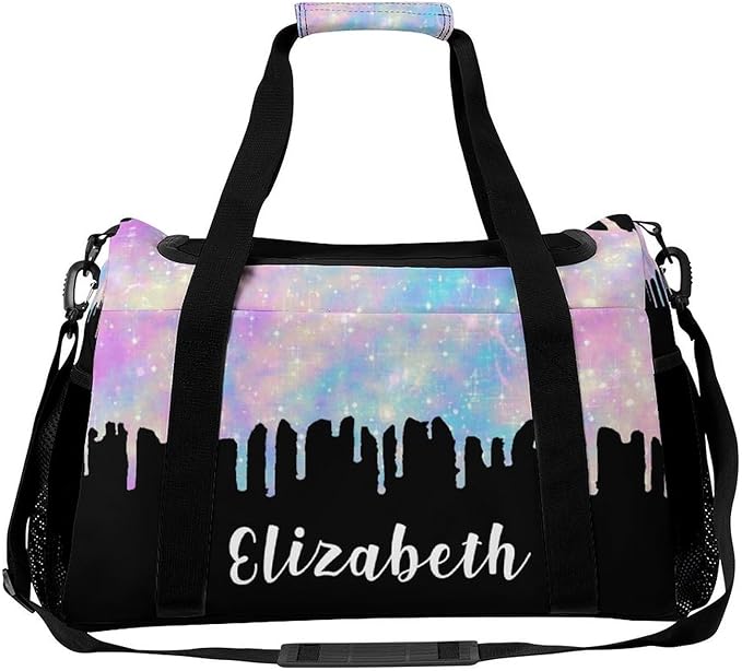 Personalized Colorful Glitter Sequin Print Starry Duffle Bag with Name for Women Man Tote Bag Custom Travel Perform Training Bag Gym Bags