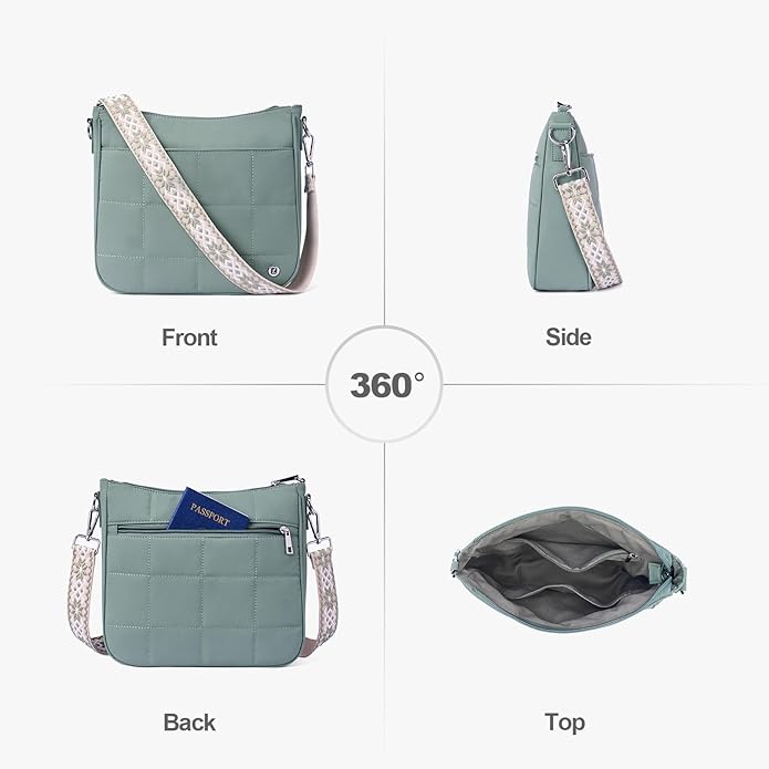Anti Theft Crossbody Bags for Women,Quilted Puffer Travel Purses Shoulder Hobo Bag Handbag with Guitar Strap