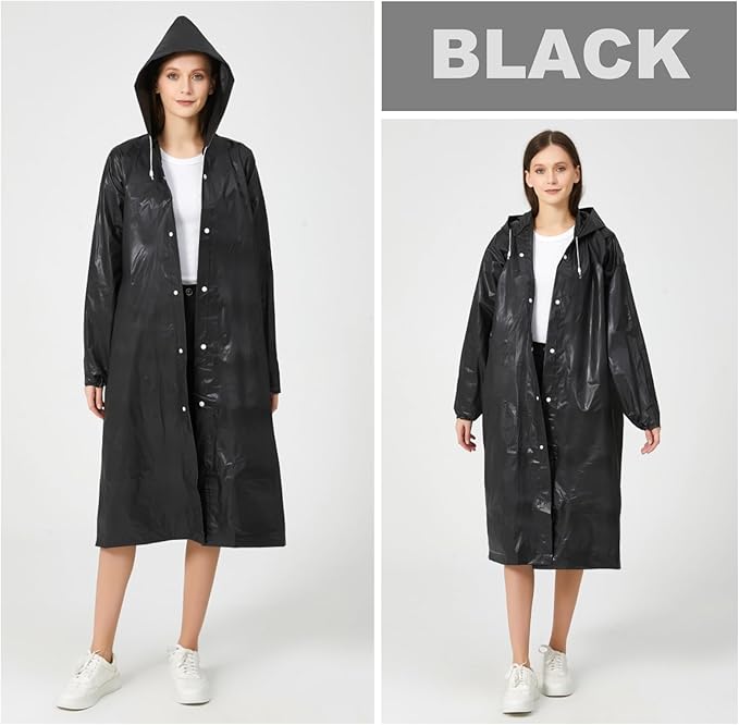 Eva Rain Ponchos for Adults, 2 Pack Reusable Raincoat for Women and Men, Lightweight Rainwear Rain Jackets with Hood