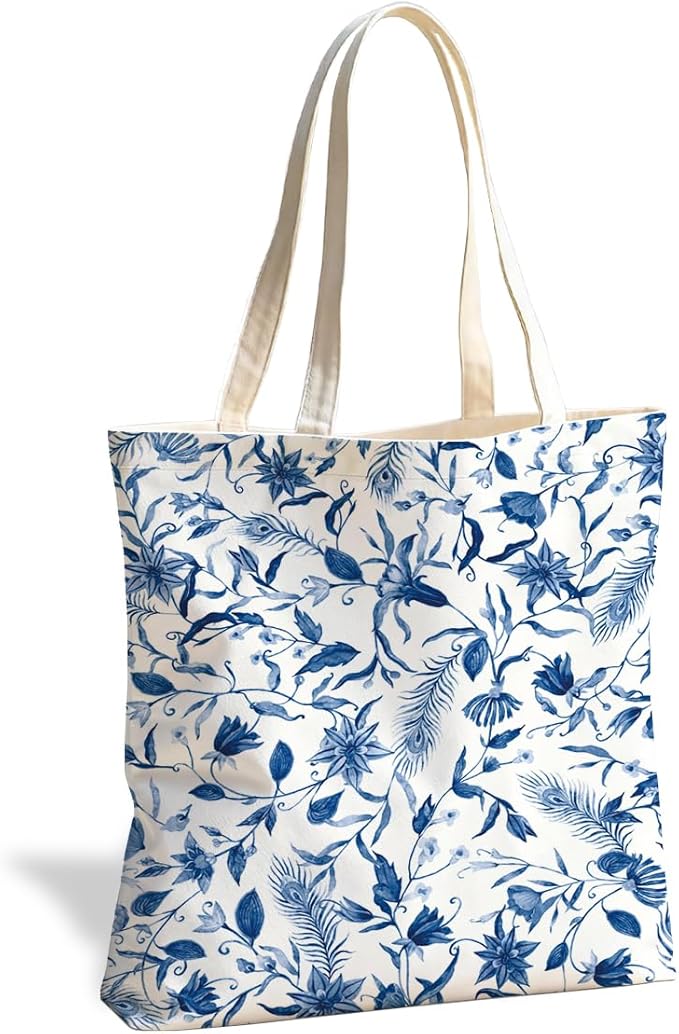Canvas Tote Bag for Women, Vintage Print Handbag, Aesthetic Shopping Bag for Work Travel Beach, Everyday Shoulder Tote