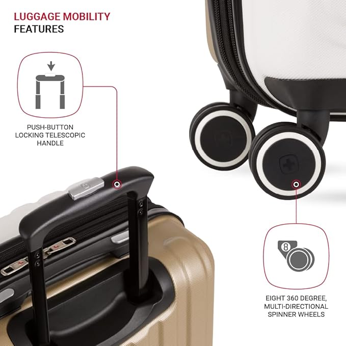 SwissGear Duet Expandable Luggage, Hard Shell Carry-On Luggage with Spinner Wheels